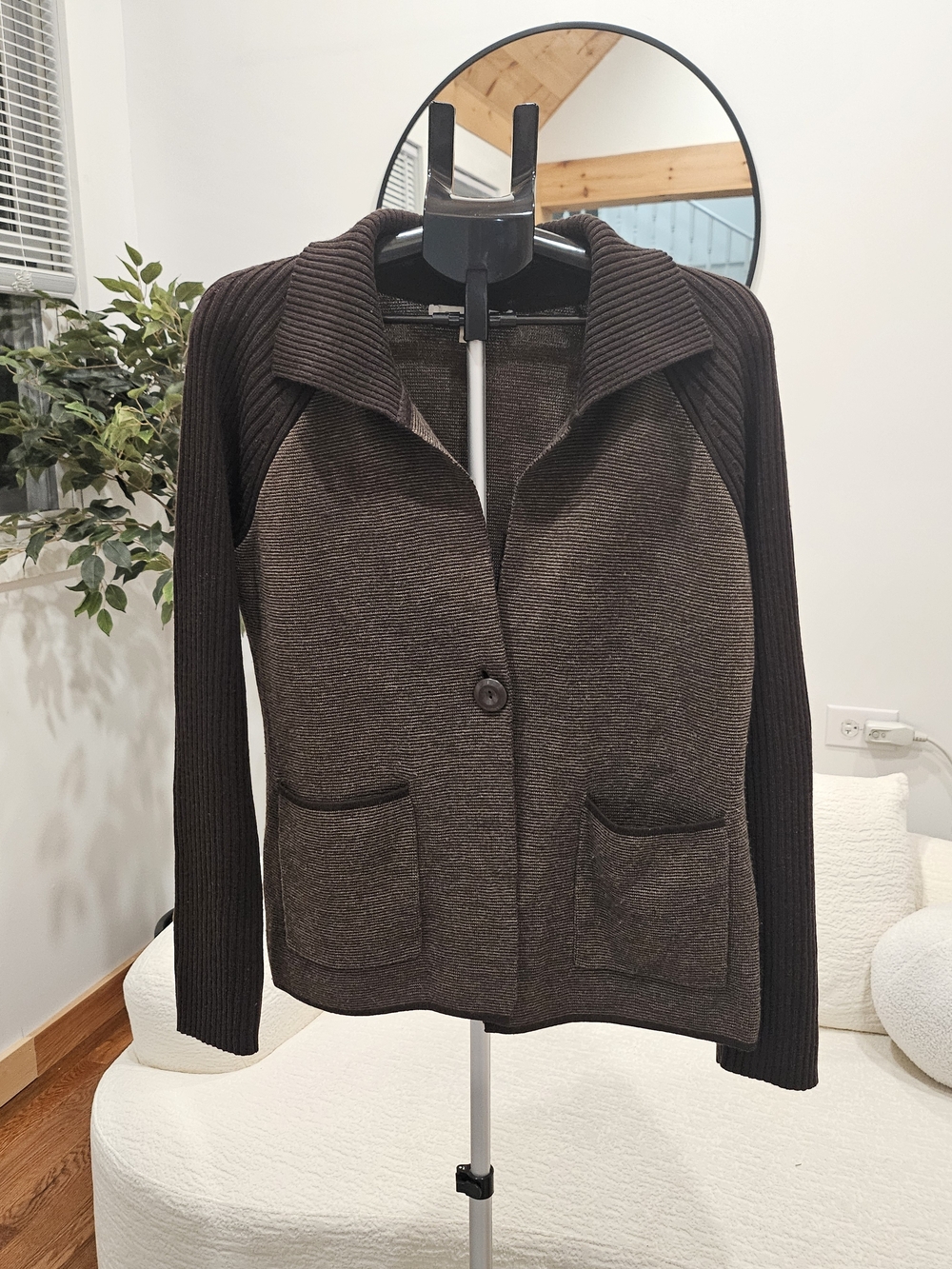 Coldwater Creek Brown Knit Cardigan Jacket, Size L (14-16), Wool Blend